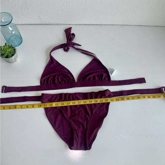 Purple burgundy bikini 2‎ piece faux belt on bottoms imported size small - Picture 9 of 13